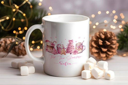 All Booked forChristmas Pink Coquette Personalised Mug,Gift,Secret Santa, Present for Colleague, Friend, funny gift for her, present for mum